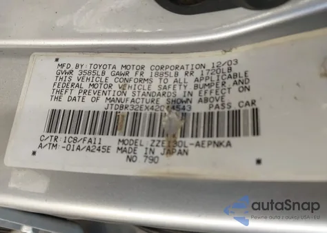 2004 Toyota Corolla Le from USA, damaged, VIN JTDBR32EX42044543